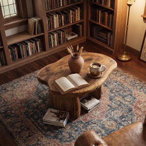 Organic Solid Wood Coffee Table | Wabi Sabi Japandi Living Room Furniture image 5