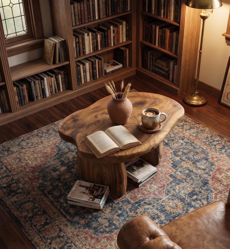 Organic Solid Wood Coffee Table | Wabi Sabi Japandi Living Room Furniture image 5