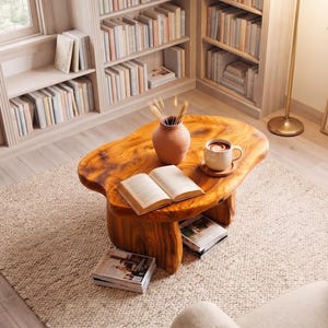 Organic Solid Wood Coffee Table | Wabi Sabi Japandi Living Room Furniture image 3