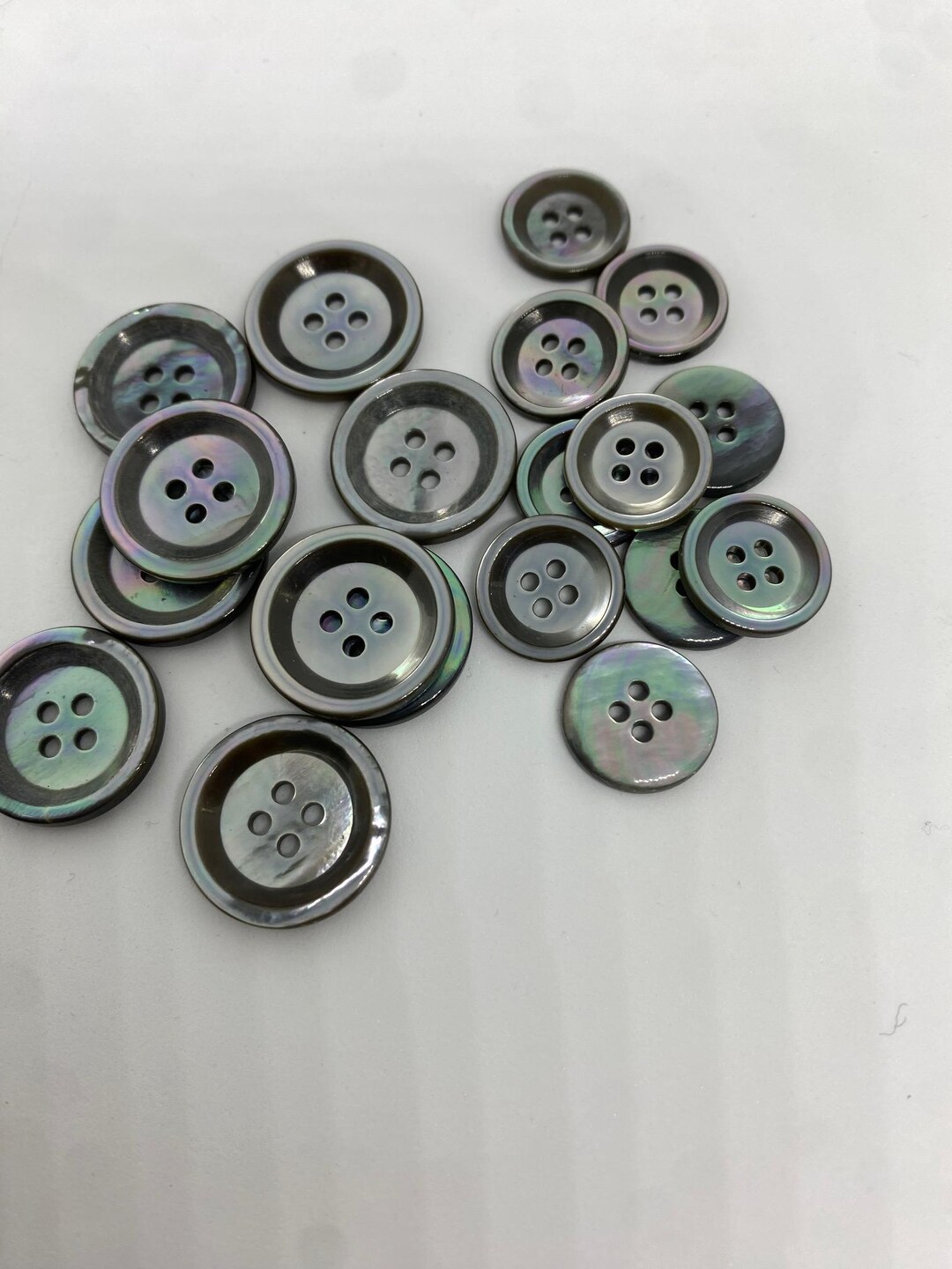 Vintage Shell Button Set 20mm X9 15mm X10 Green/grey - Etsy