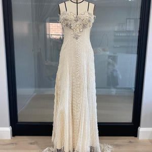 vintage 2000s wedding dress silk with net and beaded lace size 6-8