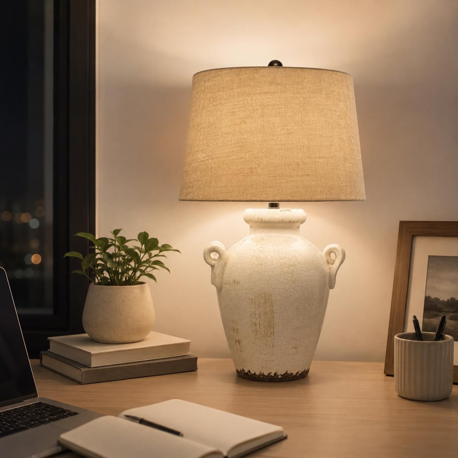 Ivory ceramic table lamp for a cowgirl coastal living room