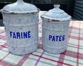 Vintage french enamel storage containers Flour Pasta Tea coffee jars pots