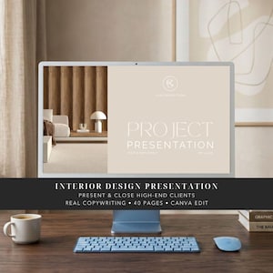 Szablon Canva do prezentacji projektu wnętrz ・ Oferta dla klienta na potrzeby e-projektowania i home stagingu ・ Zakres projektu, prawdziwa treść, wskazówki AI
