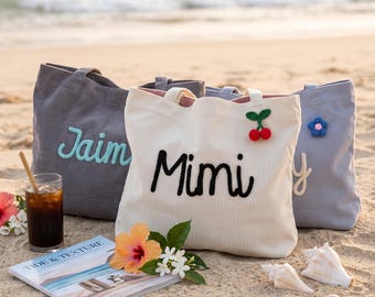 Custom Corduroy Tote Bag, Chenille Letter Bridesmaid Gift, Personalized Maid of Honor Bag, Bachelorette Party Favor, Soft Shoulder Bag