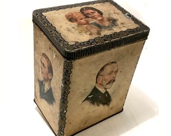 ヴィンテージ ジョージ5世と英国王室 ジオ・バセット製菓用ブリキ缶 - ポートランド・ストリート・シェフィールド 1930年頃 - 希少な広告用ブリキ缶の記念品