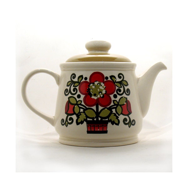 Retro Sadler Teapot - Red Flower Teapot - Classic 60's Style - Flower Power Era - Bohemian - Stoneware Teapot -Made in Staffordshire England