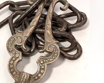 Vintage Chandelier Fixture Cast Brass Ornate Finial Clasp Treaded Loop Steel Link Chain Home Accent Nickel Plated Pendant Restoration Part