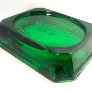 Vintage Advertising Cigarette Glass Ashtray Emerald Green Compliments Consumers Glass Company Ltd Tobacciana Collectable Barware Decor image 3