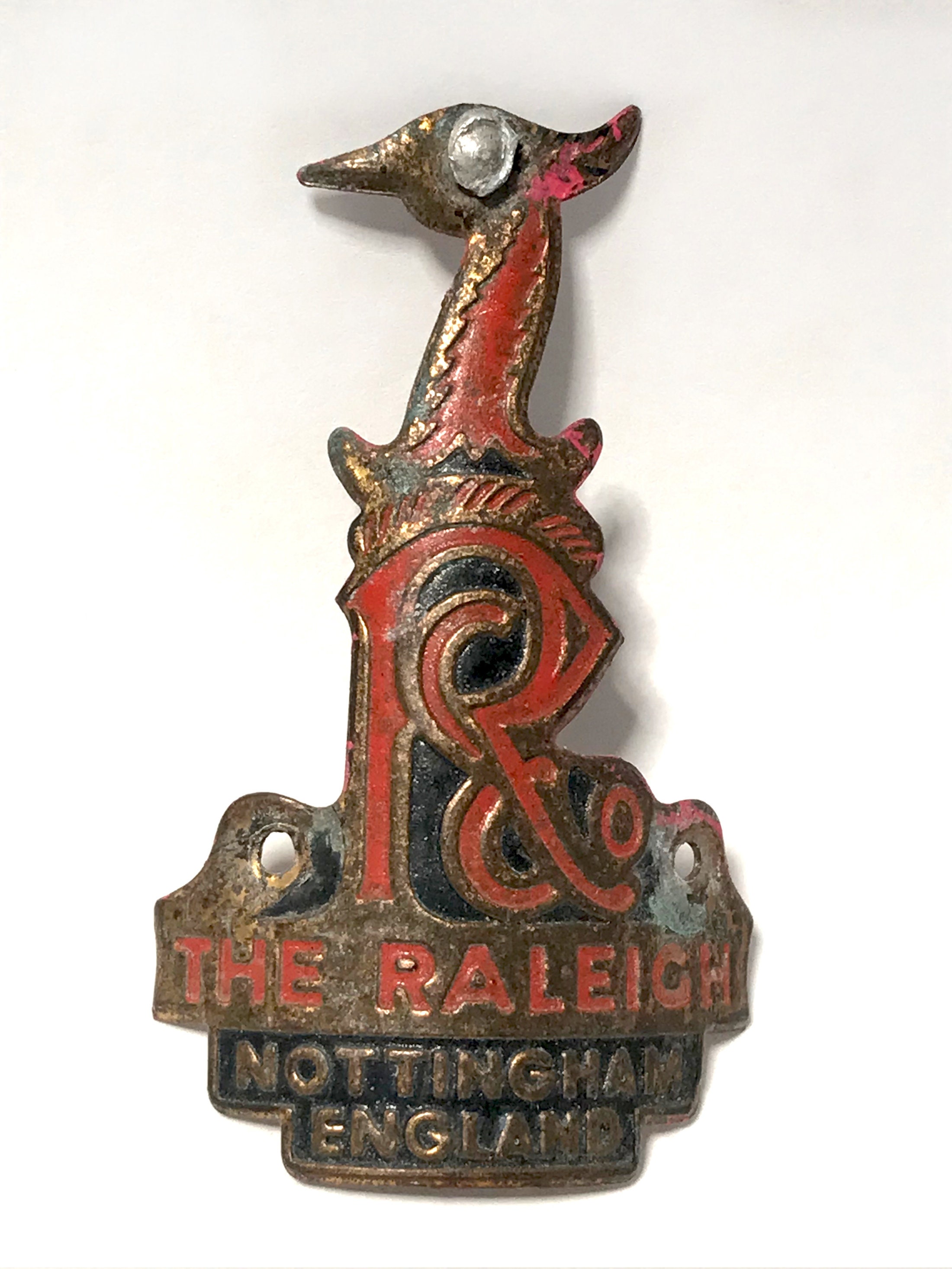 Ancien insigne emblème garde boue avant vélo RALEIGH vélo