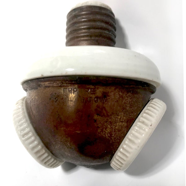 Vintage Screw In Socket Splitter Two Bulb Cluster Light Adaptor - Porcelain & Brass Marked Empire - Lamp Fixture Lighting Parts Supplies