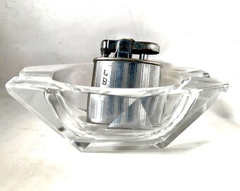 Vintage Val St-Lambert (2) Crystal Glass Ashtrays - Belgian Leaded Crystal Cigar & Glass Cigarette Ashtrays - Home Accent Glassware Decor