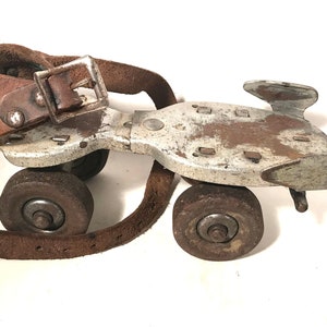 Vintage Strap-On Roller Skates - Dominion Skate Co Made in Canada - Intact Leather Straps Original Key Ball Bearing Wheels - Child's Size