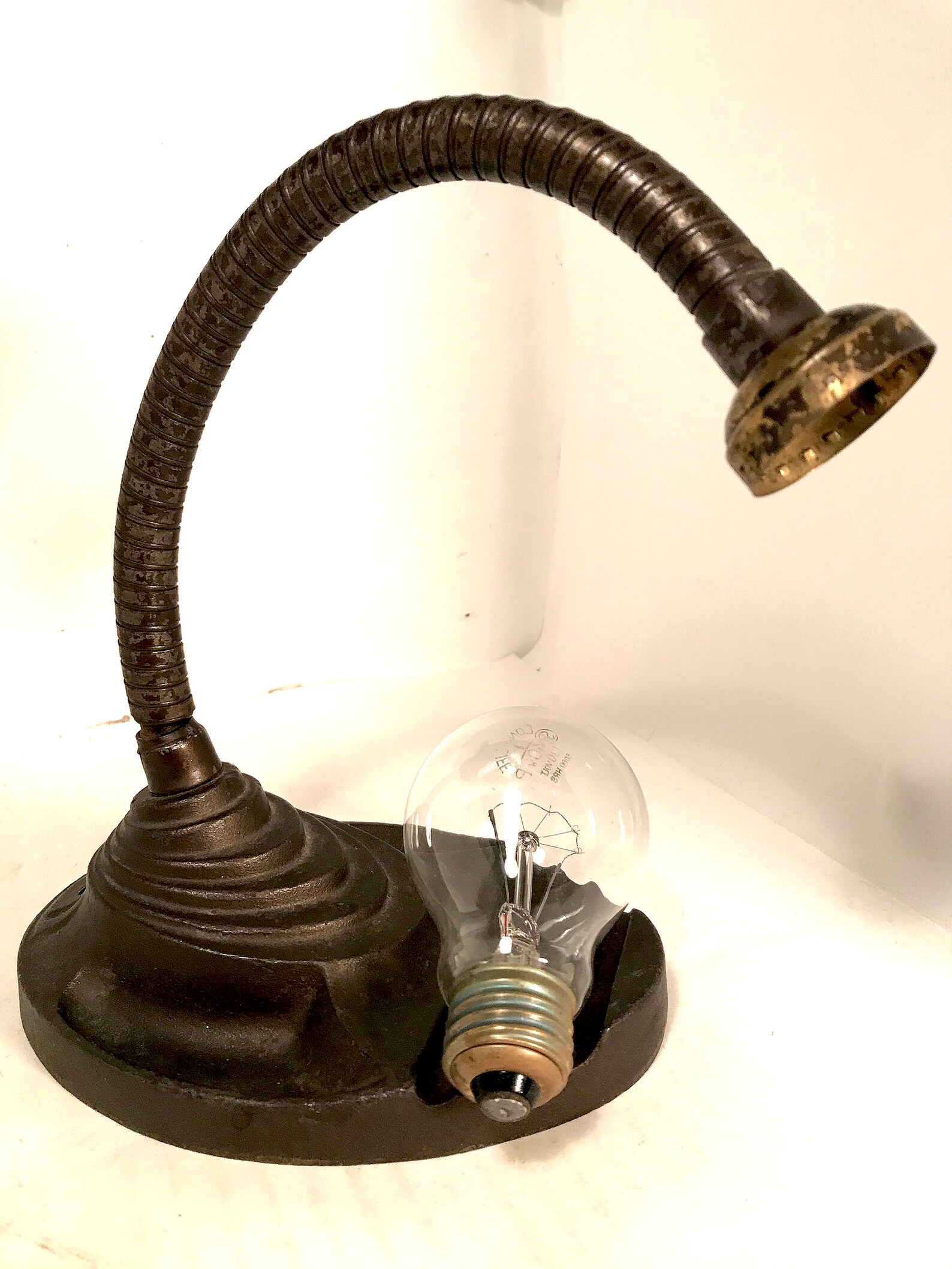 Vintage Cast Iron Gooseneck Eagle Lamp Base Etsy