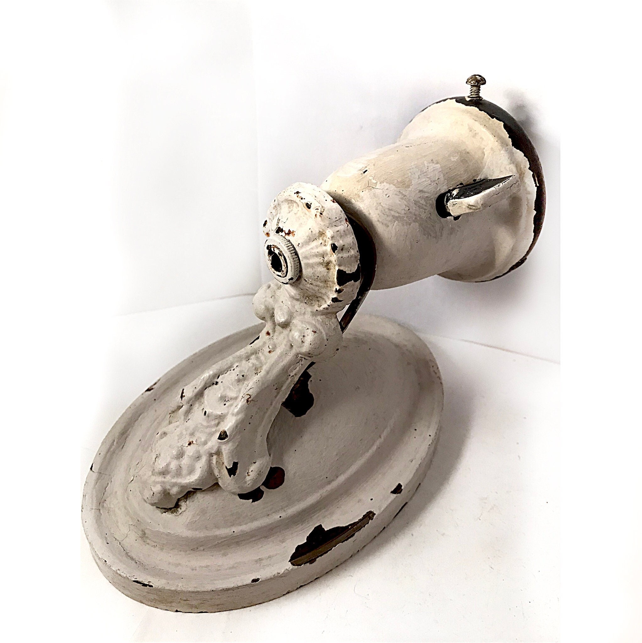 Antique Wall Sconce Night Light Brass Backplate Lamp Holder Shade Fitter Restoration Project -Socket Paddle Switch Ornate Cast Iron Bracket