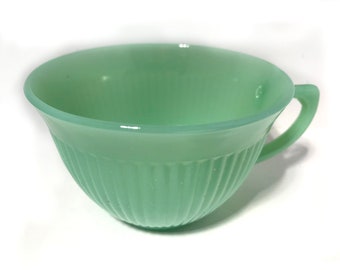 Vintage Fire King Jadeite Tea Cup Jane Ray Design - Mfg'd By Anchor Hocking Embossed "Oven Fire King Ware Made in USA" -Retro Kitchen Decor