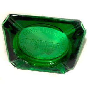 Vintage Advertising Cigarette Glass Ashtray Emerald Green Compliments Consumers Glass Company Ltd Tobacciana Collectable Barware Decor image 7