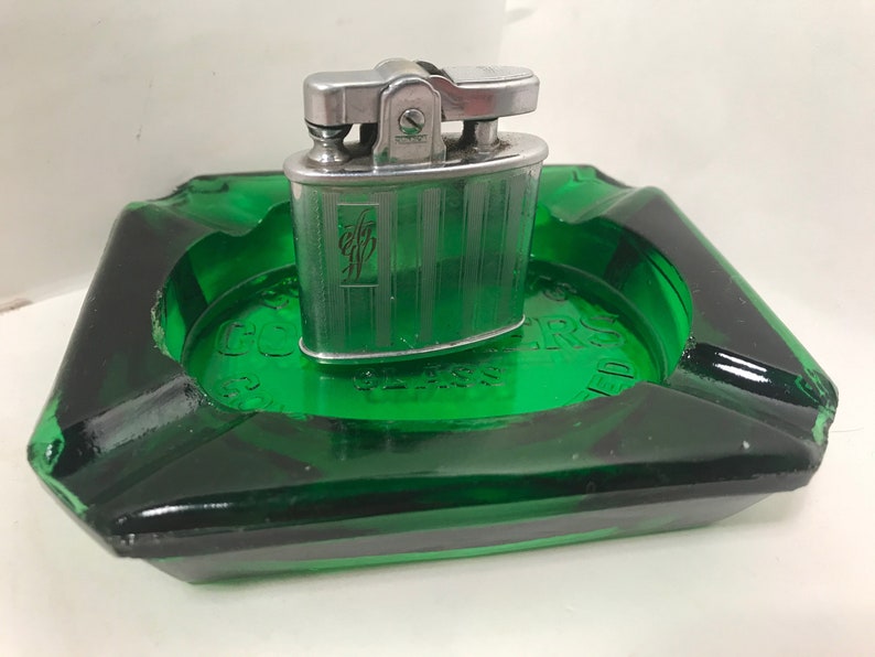 Vintage Advertising Cigarette Glass Ashtray Emerald Green Compliments Consumers Glass Company Ltd Tobacciana Collectable Barware Decor image 2