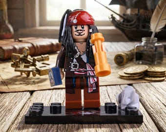 MOC – Minifigurka Kapitana Jacka Sparrowa | Pirat Łotrzyk z Kompasem | Zabawka postaci Czarnej Perły