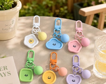 Söt smiley silikonnyckelring, kawaii väskberlock, pastellfärgad nyckelring, söt ryggsäckberlock, estetisk handväskaberlock, present till henne