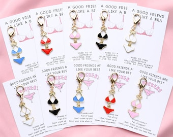 Funny Best Friend Keychain, Bra and Panty Charm Gift Card, Friendship Gift for Her, Cute BFF Bag Charm