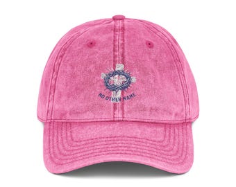 Vintage Washed Cotton Cap – Embroidered Cross, Crown of Thorns, Acts 4:12 Scripture