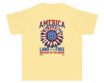 Gift for student | America sunflower flag graphic Youth Tee | Land of the Free patriotic shirt | Youth tshirt