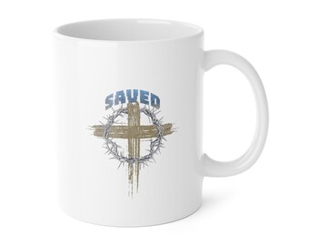 Caneca Cruz Salva (Tema Cristão) | Cerâmica 325ml