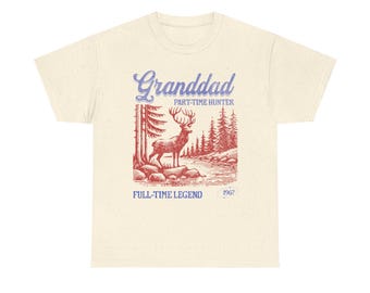 Camiseta "Vovô Caçador de Meio Período", Camiseta Vintage com Estampa de Cervo
