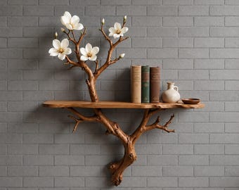 Handmade Wooden Wall Bookshelf Floating Book Shelf  Rustic Wall Mounted Shelf for Living Room Decor