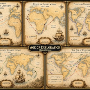 Paquete de mapas de la Era de los Descubrimientos, Rutas de exploradores clásicas (Descarga digital)