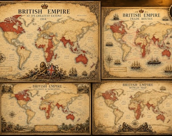 1897年製、ヴィクトリア朝時代のイギリス植民地のアンティーク世界地図