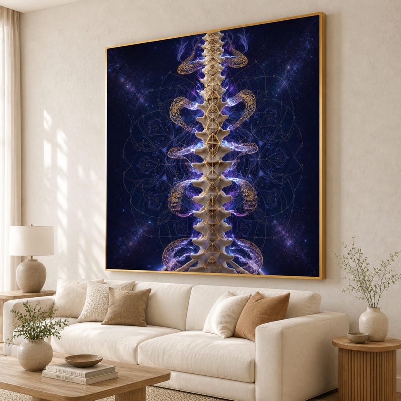 Chakra Spine Art Print, Abstract Cosmic Wall Art for Meditation ...