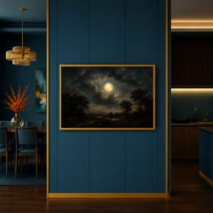Moonlit Landscape Wall Art Print, Dramatic Night Sky Decor, Nature Canvas Art for Living Room or Bedroom Aesthetic, night sky art image 3