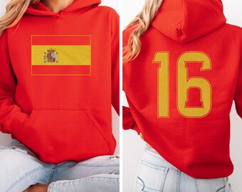 2026 World USA Soccer Spanish Tribute Design, Spain #16 Football Inspired Graphic Tee, 2-Sided Casual Player Jersey Style Unisex Tshirt