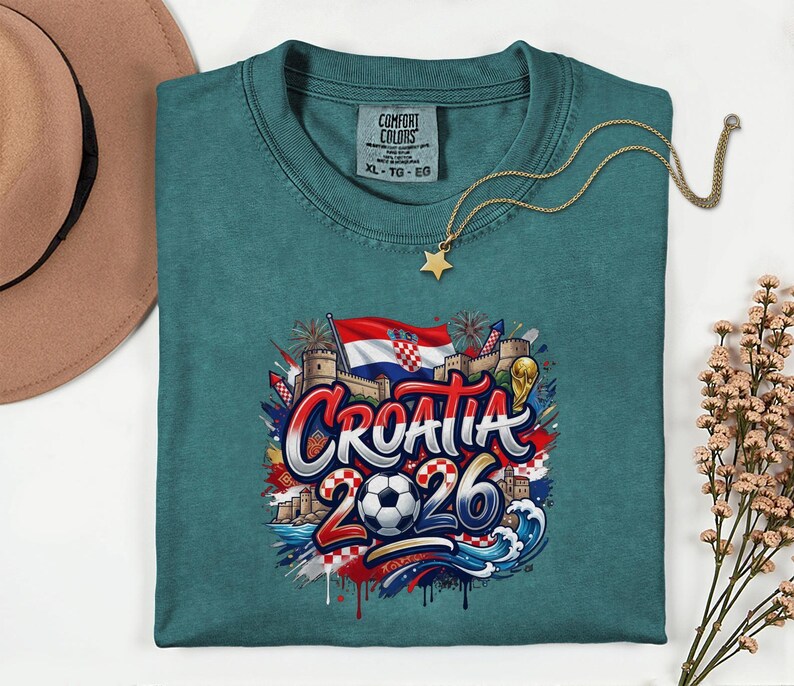 Croatia 2026 Soccer Comfort Colors® Shirt, Football Sports Fans Gift Graphic Tee, World Tournament Supporter Country Style Unisex T-Shirt Bild 5
