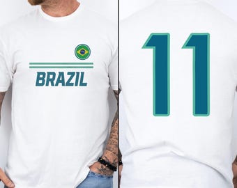 Brazil #11 Jersey Style Minimalist Supporter Design, Inspired Patriotic Fans Vibes, 2026 World USA 2-Sided Unisex T-Shirt