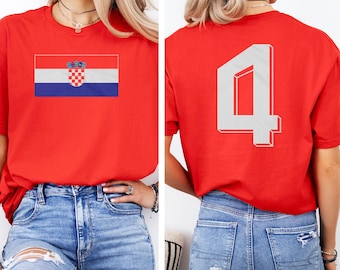 Soccer 2026 World USA #4 Croatia Jersey Style Football Inspired Graphic Tee, Croatian Tribute 2-Sided Design Casual Player Unisex Tshirt