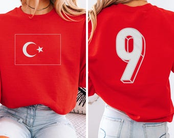 Turkish Tribute Design #9 Jersey Style Football Inspired Graphic Tee, Soccer 2026 World USA 2-Sided Casual Player Unisex Tshirt