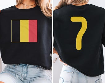 Belgian Tribute #7 Football Inspired Graphic Tee, Soccer 2026 World USA 2-Sided Casual Player Jersey Style Design Unisex T-Shirt
