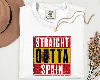 Comfort Colors® Spain Flag Graphic Tee, World Soccer Streetwear, Country Culture Football Fans Gift Straight Outta Spain Unisex T-Shirt
