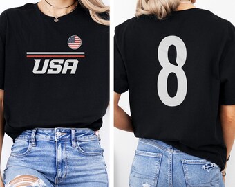 United States #8 Jersey Style Minimalist Supporter Design, USA Patriotic Fans Graphic Tee, 2-Sided 2026 World Inspired Unisex T-Shirt