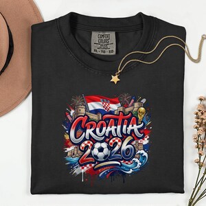 Croatia 2026 Soccer Comfort Colors® Shirt, Football Sports Fans Gift Graphic Tee, World Tournament Supporter Country Style Unisex T-Shirt Bild 3