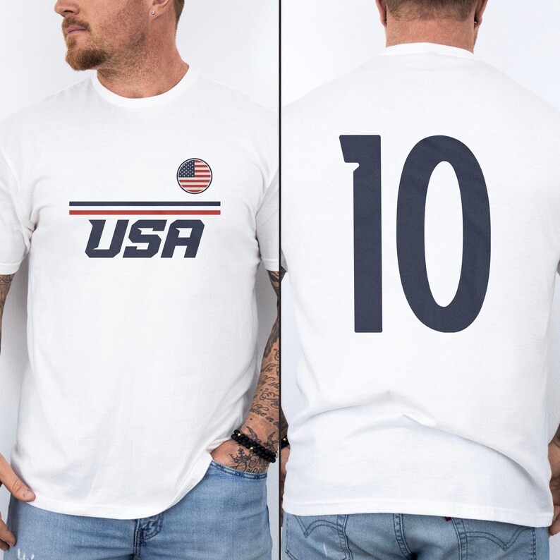 US #10 Jersey Style Minimalist Supporter Design, Inspired Patriotic Fans Graphic Tee, 2026 World USA 2-Sided Unisex T-Shirt image 11