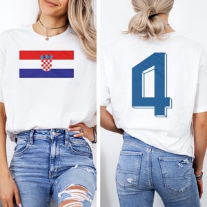 Soccer 2026 World USA #4 Croatia Jersey Style Football Inspired Graphic Tee, Croatian Tribute 2-Sided Design Casual Player Unisex Tshirt image 3