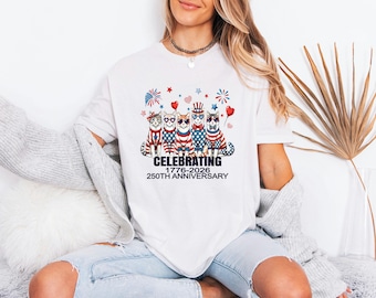 1776 2026 USA Clothing, Independence Day Top, July Fourth Gift For Pet Lover, Retro Patriotic Cats Tee, America 250th Shirt