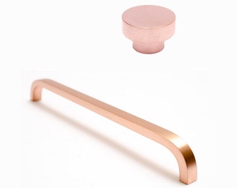 Brushed Copper "Curve" Drawer Pulls and Knob, Cabinet Knob and Drawer Handles, Kitchen Hardware