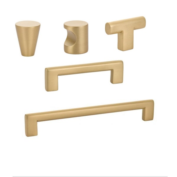 Luxe Brass Cabinet Pulls and Knobs in Satin Brass, Cabinet Handles Cabinet Hardware, Drawer Pull