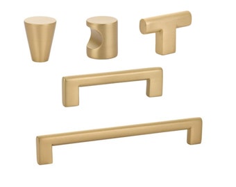 Luxe Brass Cabinet Pulls and Knobs in Satin Brass, Cabinet Handles Cabinet Hardware, Drawer Pull