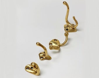 Polished Unlacquered Brass "Louie" Wall Hooks, Brass Wall Coat Hooks Sold Per Piece